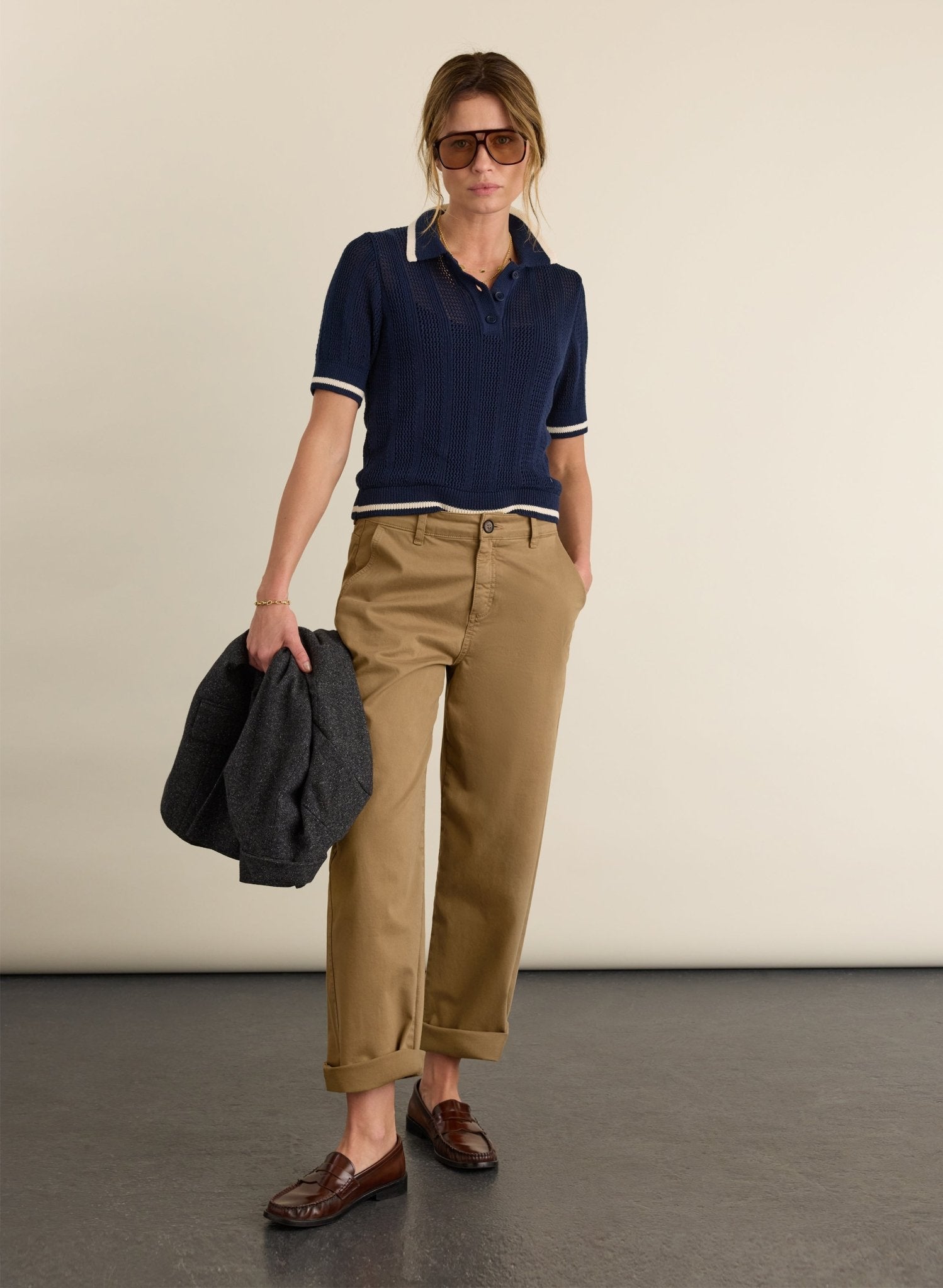 Janice Knitted Polo Top - Navy Baukjen