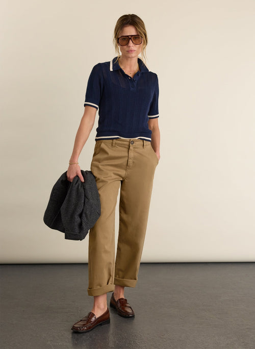 Janice Knitted Polo Top - Navy Baukjen