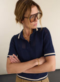Janice Knitted Polo Top - Navy Baukjen