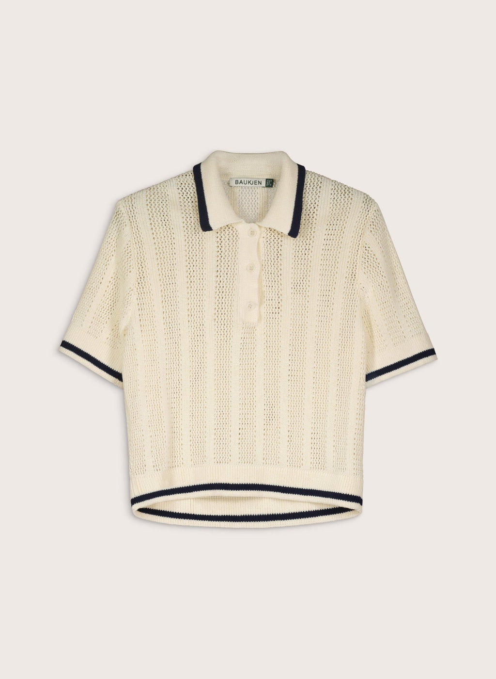 Janice Organic Cotton Knitted Polo Top - Cream Baukjen