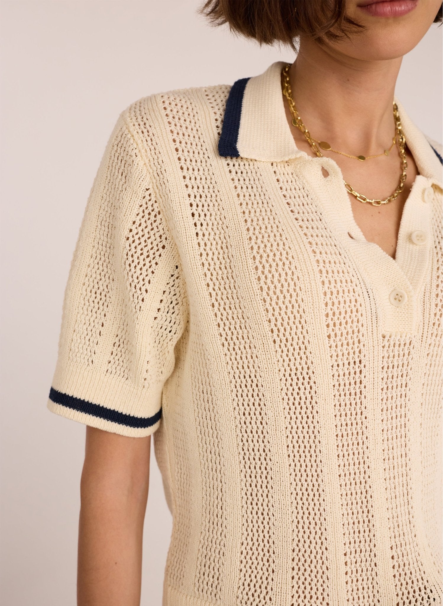 Janice Organic Cotton Knitted Polo Top - Cream Baukjen