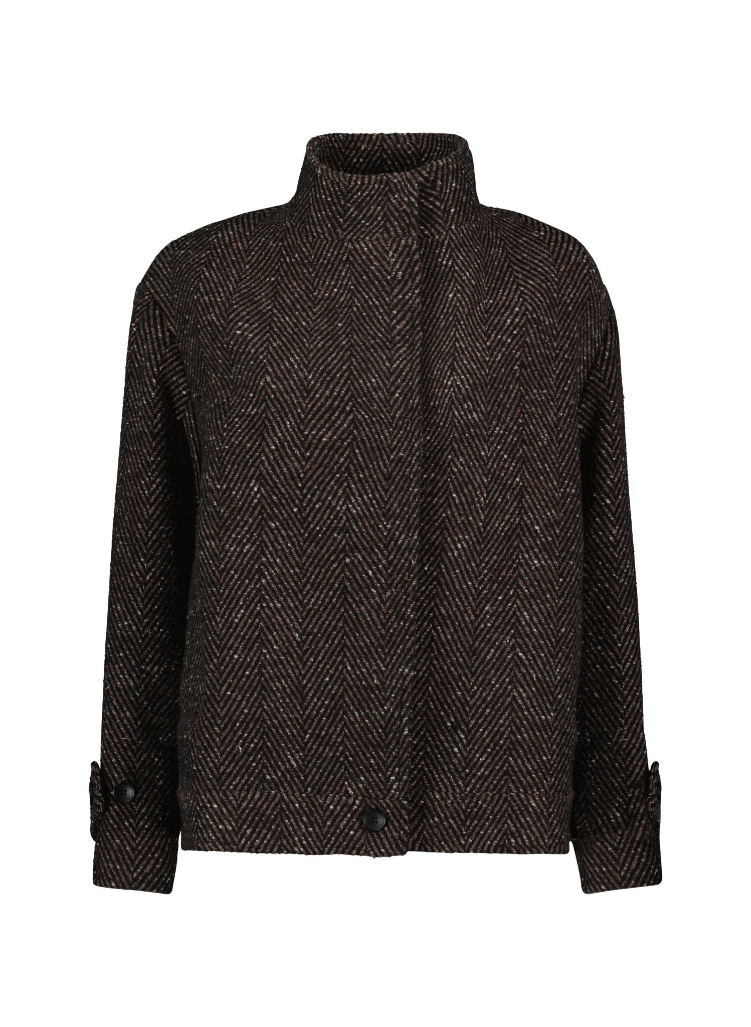 Janine Wool Blend Short Coat - Black & Brown Herringbone Baukjen