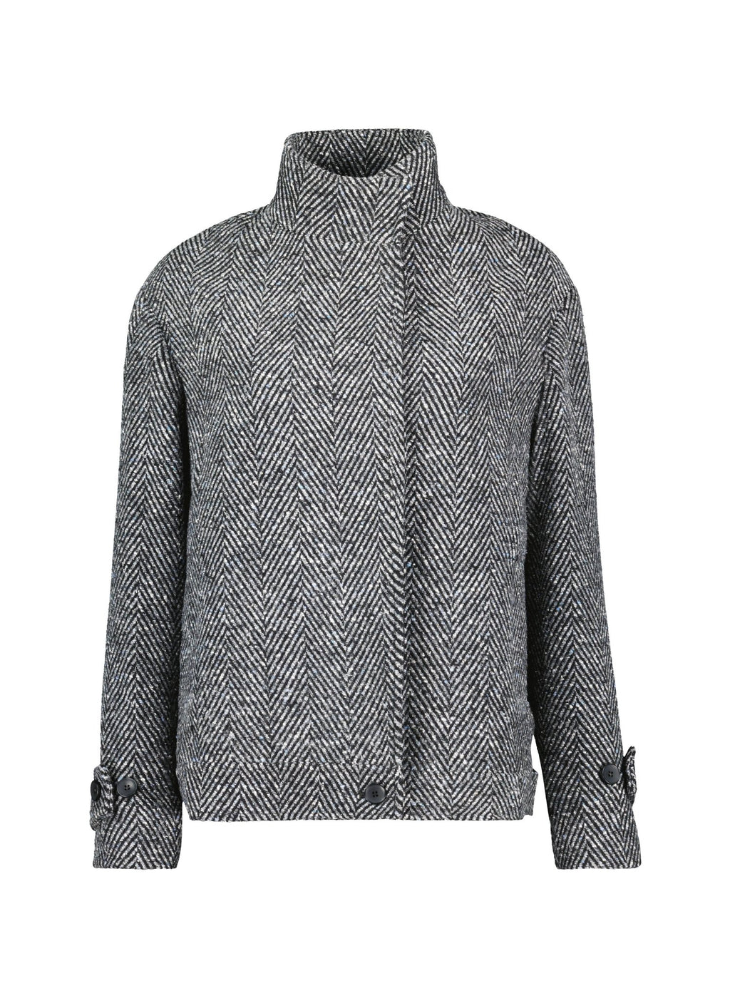 Janine Wool Blend Short Coat - Black & Grey Herringbone Baukjen