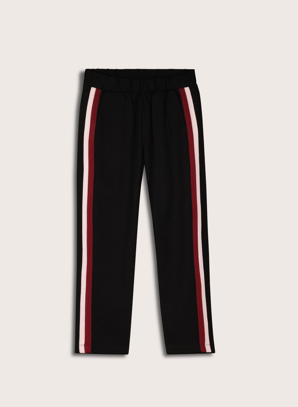 Jay Side Stripe Tapered Trousers - Caviar Black, Burgundy & Pink Baukjen