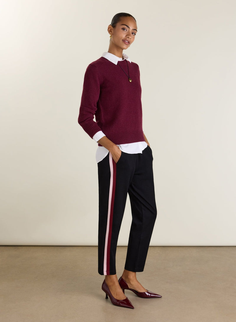 Jay Side Stripe Tapered Trousers - Caviar Black, Burgundy & Pink Baukjen