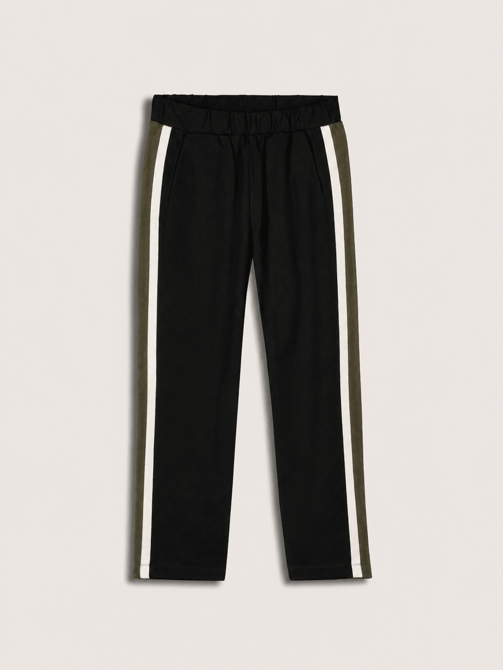 Jay Side Stripe Tapered Trousers - Caviar Black & Olive Baukjen