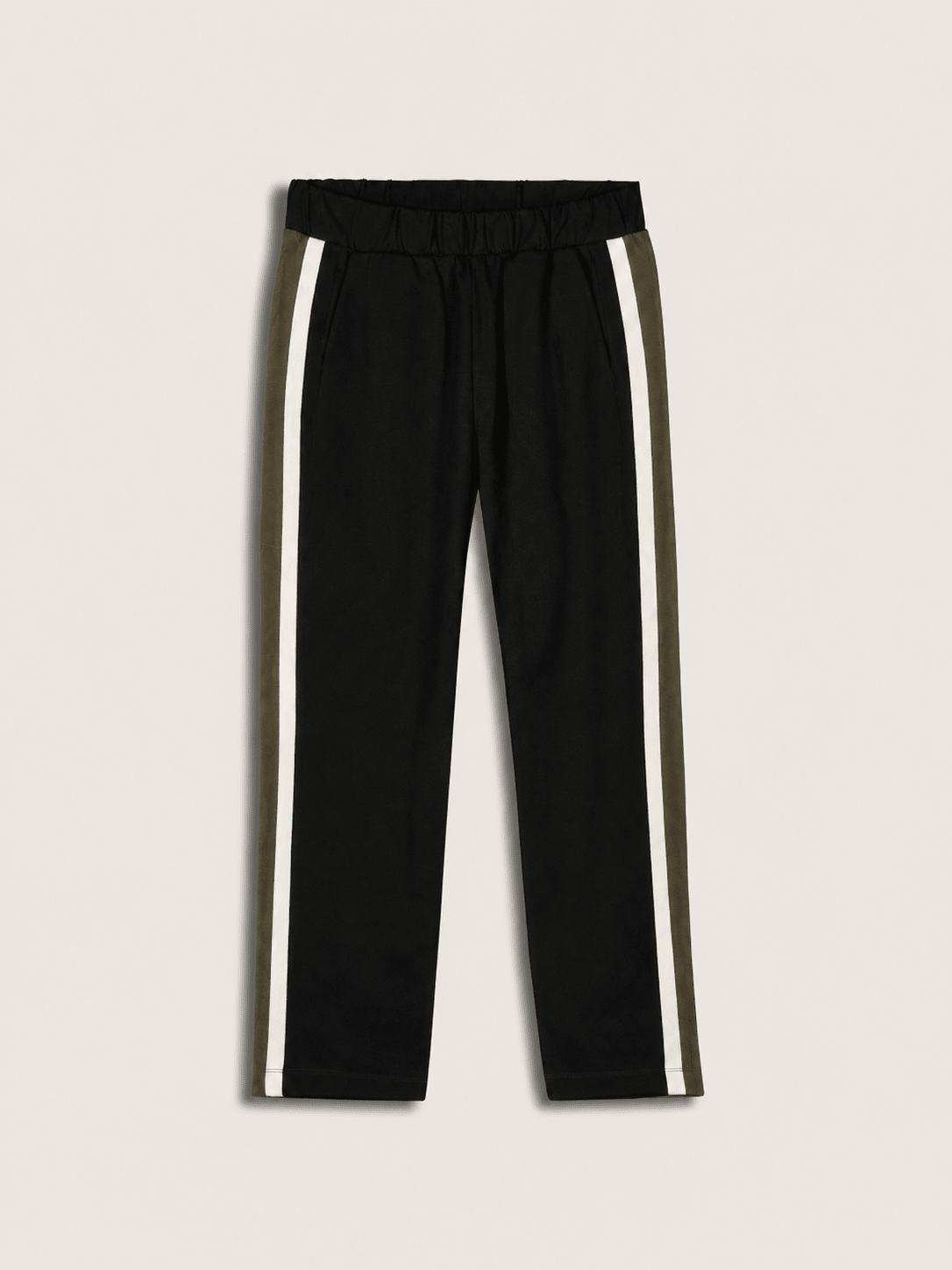 Jay Side Stripe Tapered Trousers - Caviar Black & Olive Baukjen