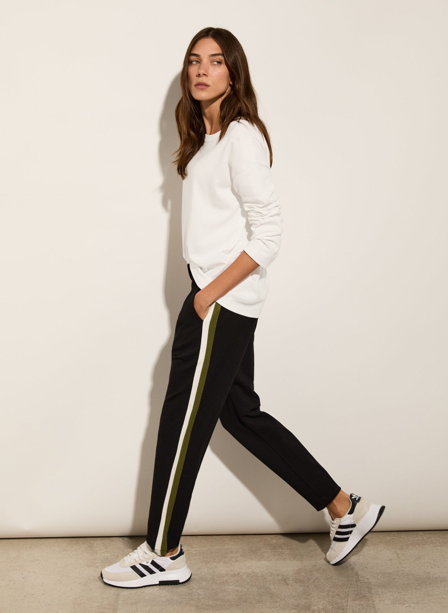 Jay Side Stripe Tapered Trousers - Caviar Black & Olive | Baukjen