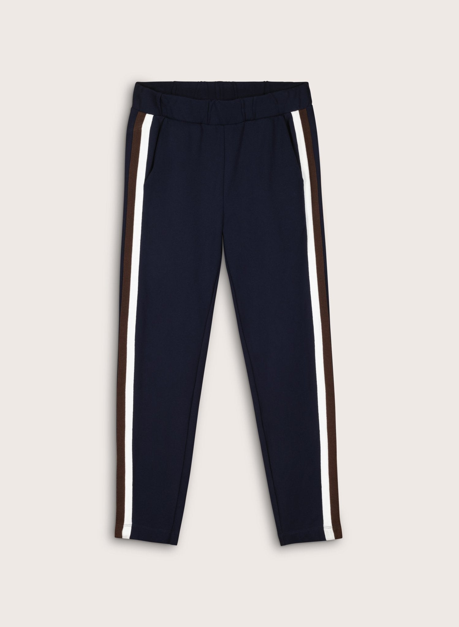 Jay Side Stripe Tapered Trousers - Classic Navy Chocolate & White Baukjen