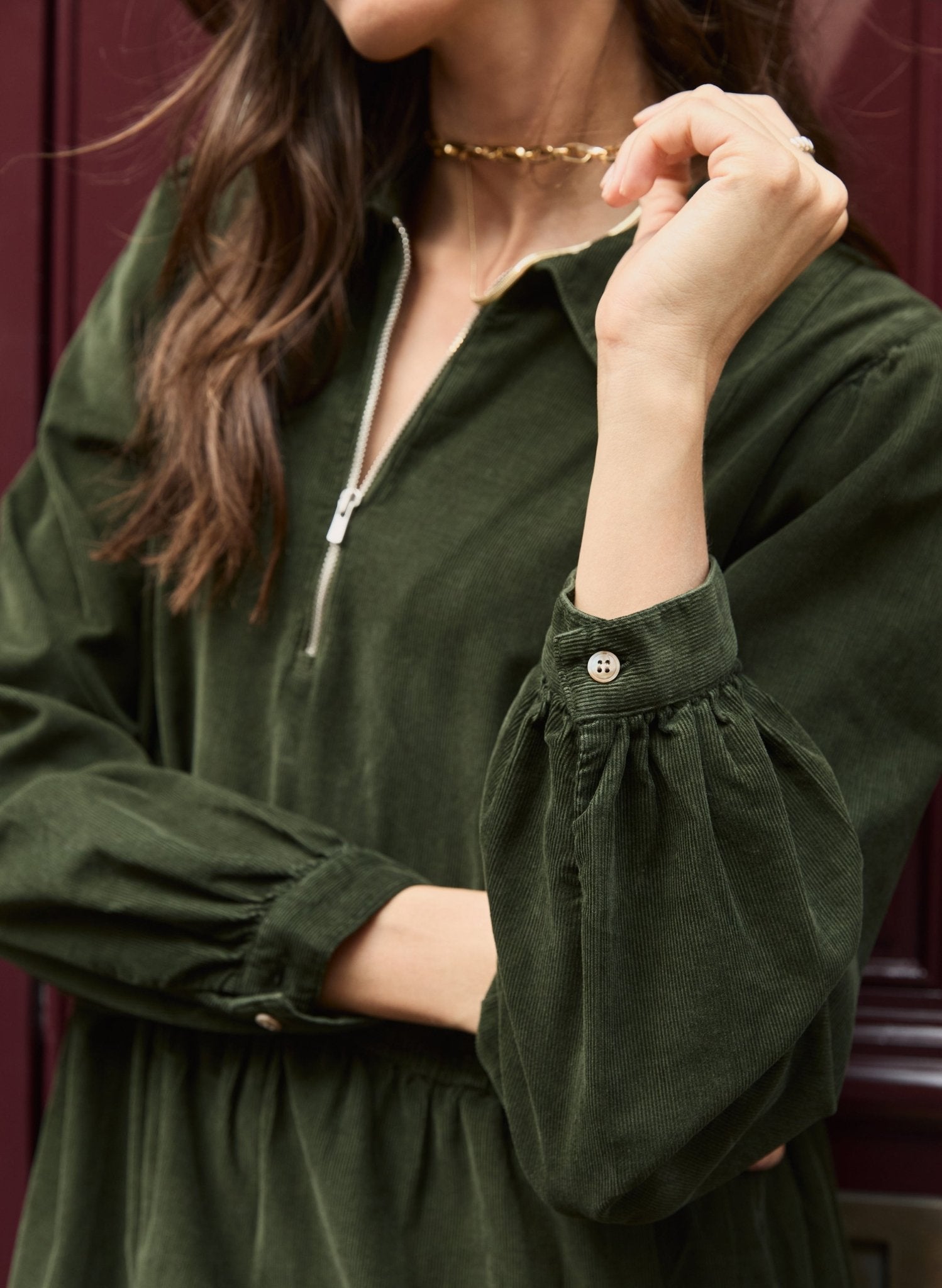 Jean Organic Corduroy Midi Dress - Deep Khaki Baukjen