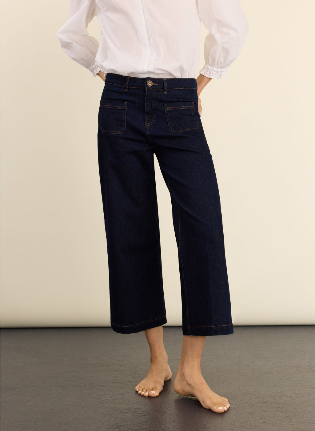 Jena Organic Cotton Stretch Wide Crop Jeans - Dark Denim Baukjen