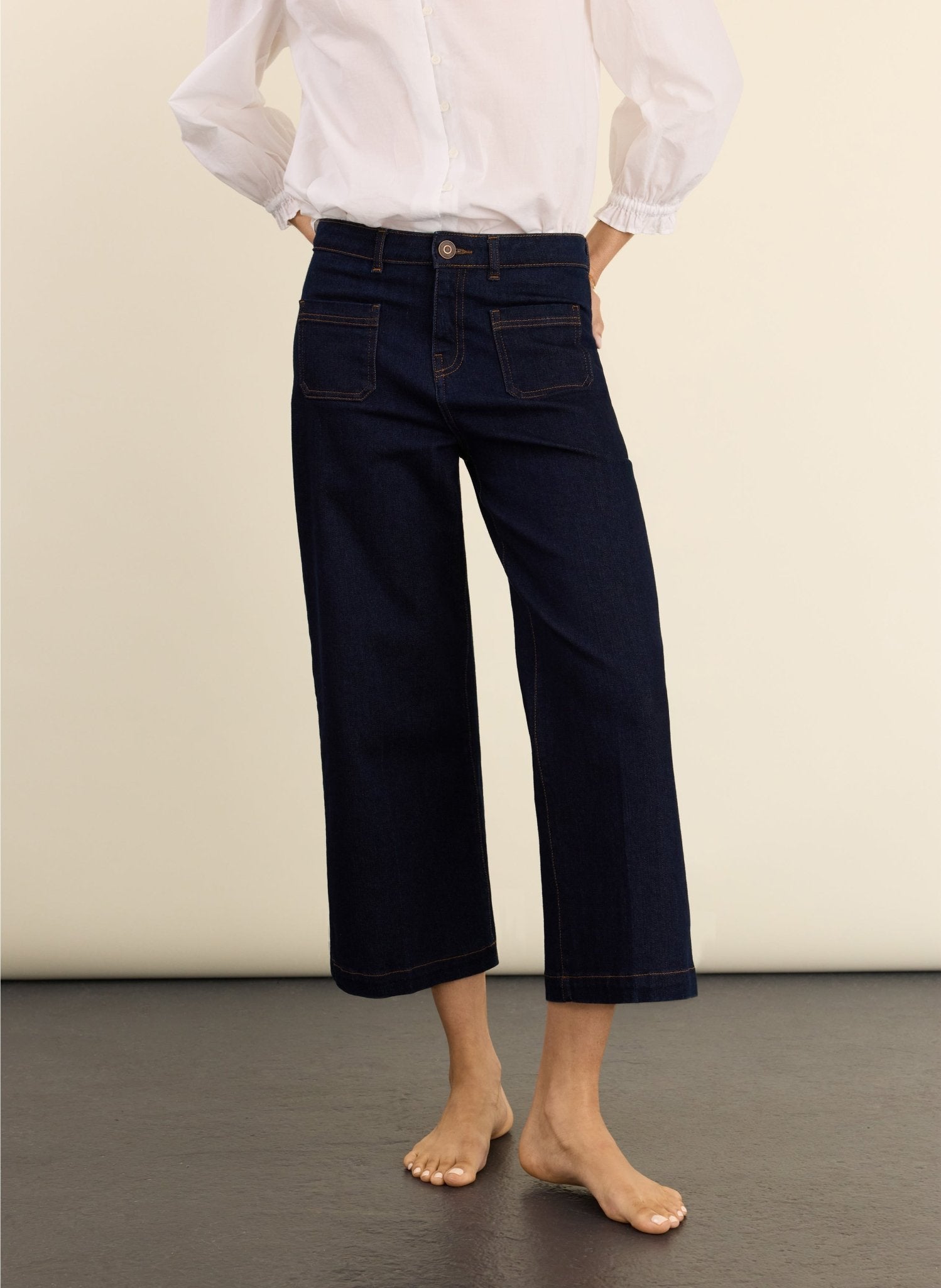 Jena Organic Cotton Stretch Wide Crop Jeans - Dark Denim Baukjen