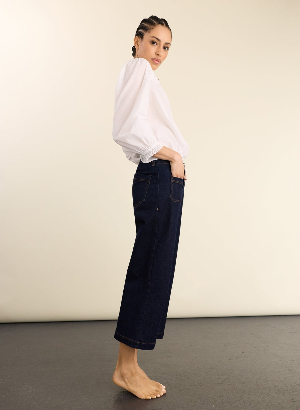 Jena Organic Cotton Stretch Wide Crop Jeans - Dark Denim Baukjen