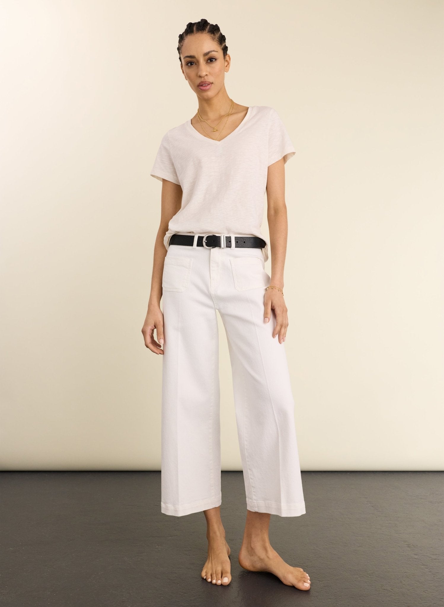 Jena Organic Cotton Stretch Wide Crop Jeans - Soft White Baukjen