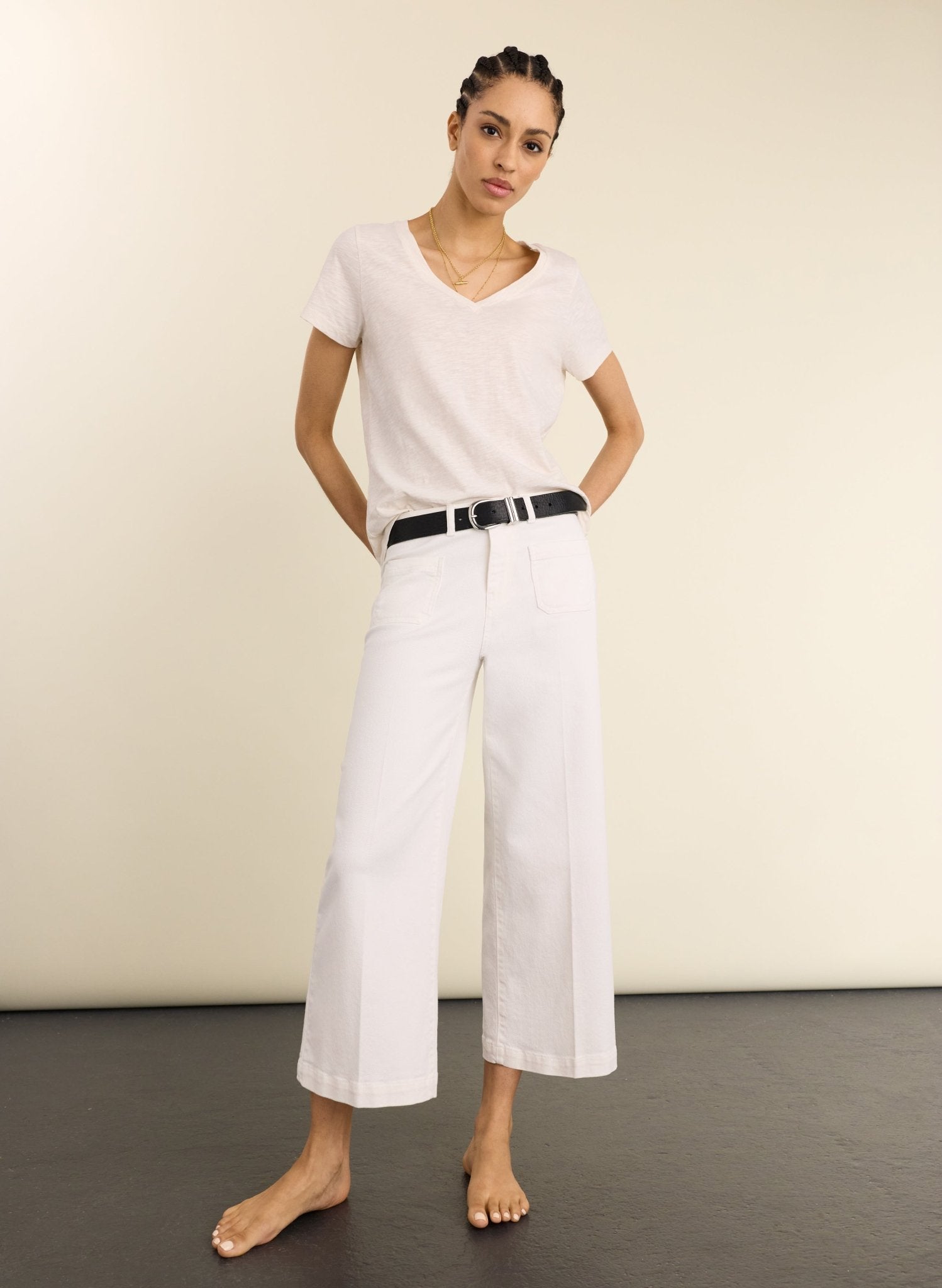 Jena Organic Cotton Stretch Wide Crop Jeans - Soft White Baukjen