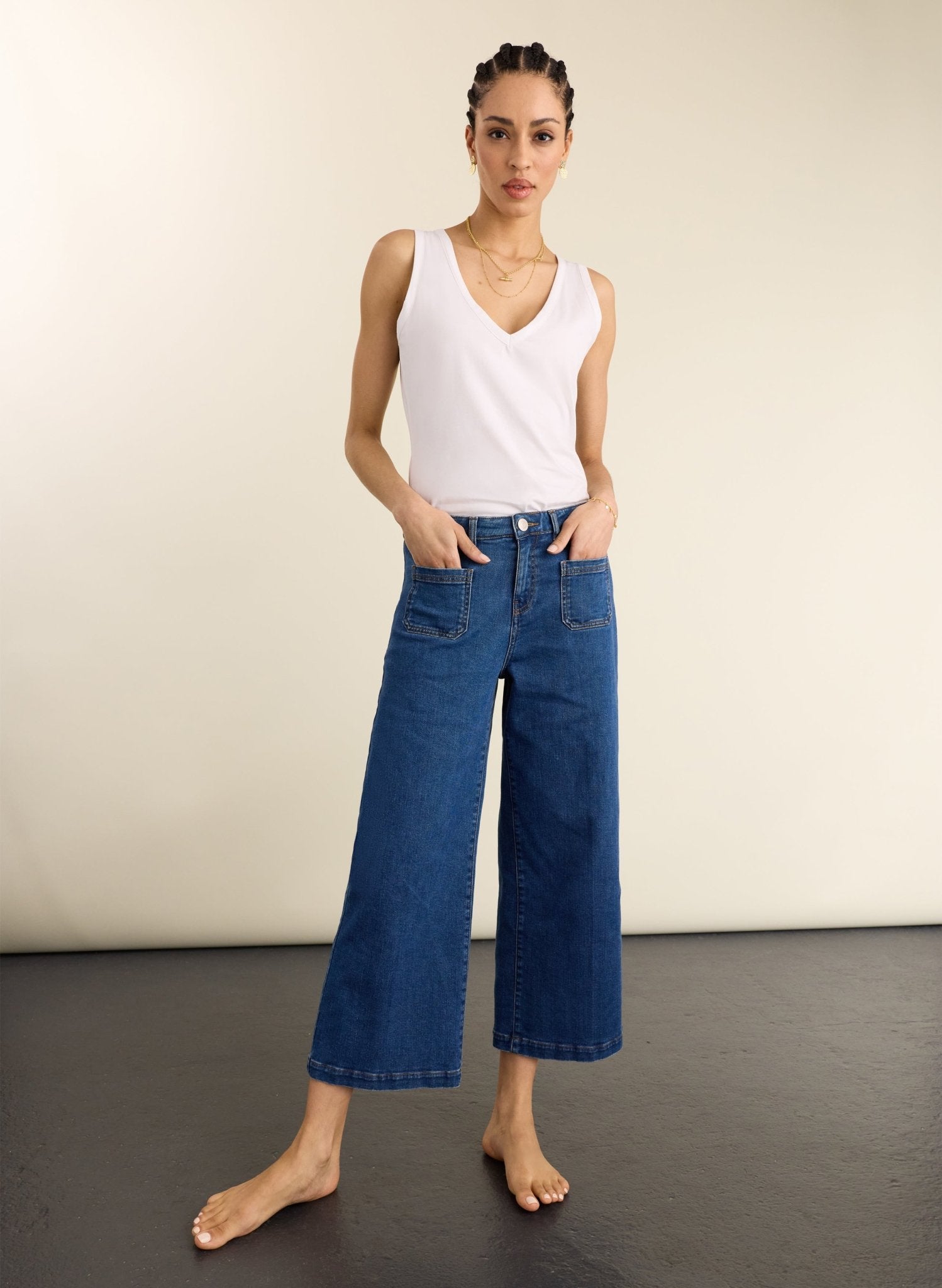 Jena Organic Cotton Stretch Wide Crop Jeans - Washed Indigo Baukjen