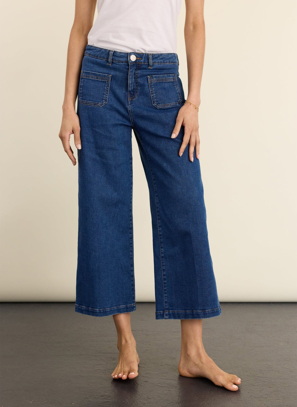 Jena Organic Cotton Stretch Wide Crop Jeans - Washed Indigo Baukjen