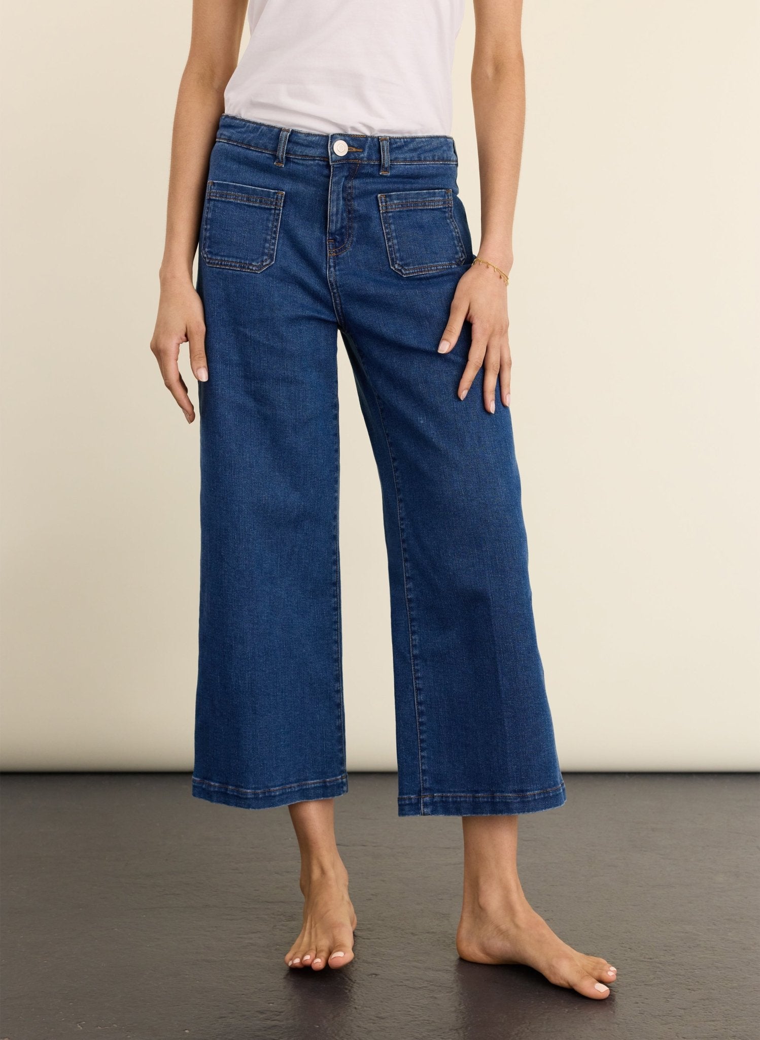 Jena Organic Cotton Stretch Wide Crop Jeans - Washed Indigo Baukjen