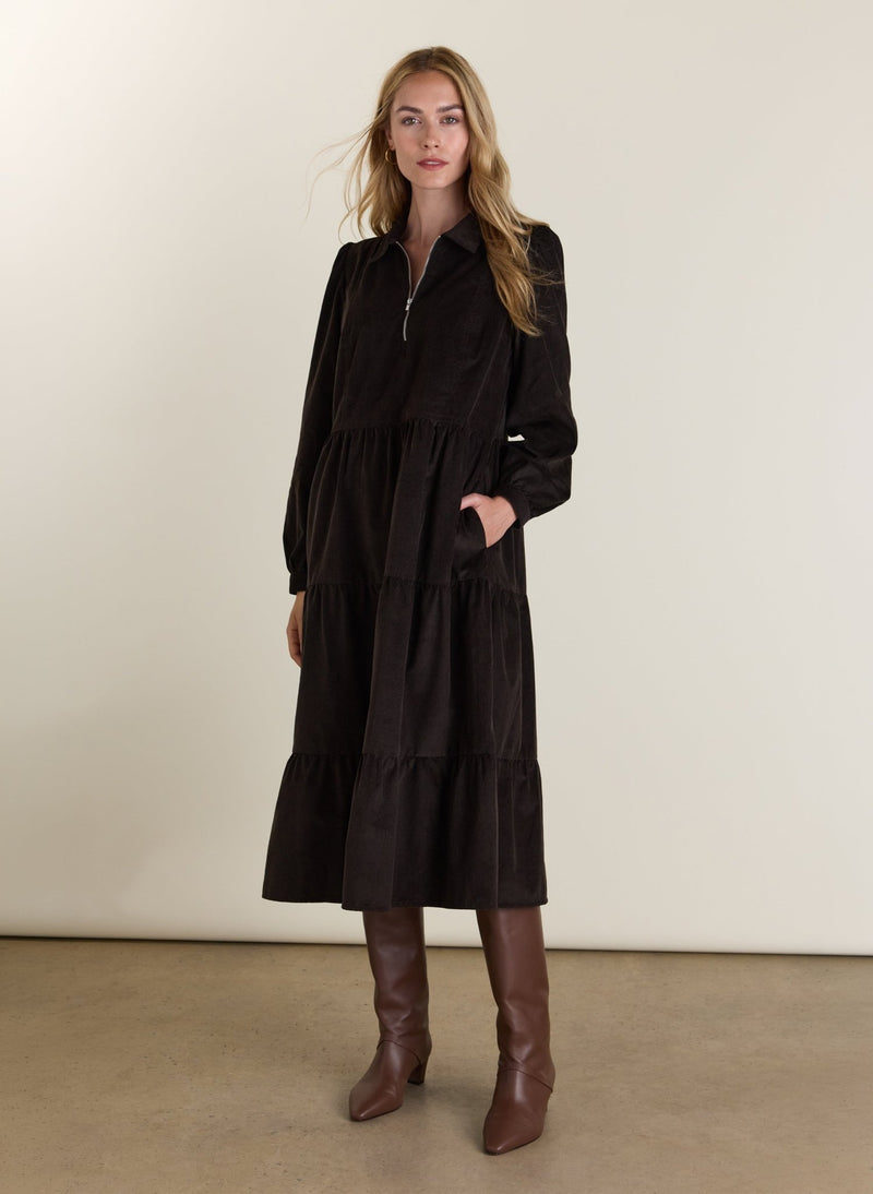 Jenna Cord Midi Dress - Dark Chocolate Baukjen