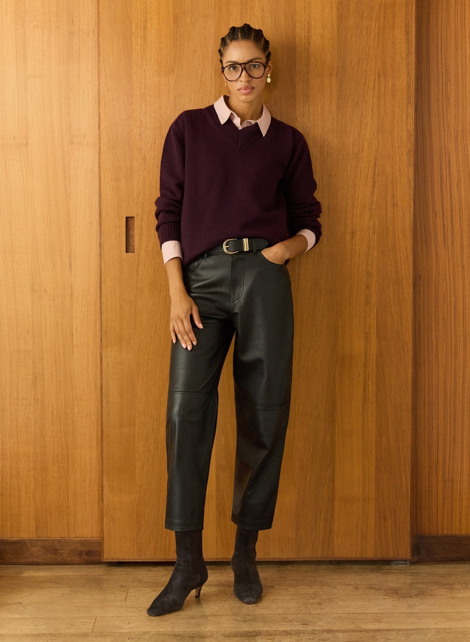 Jennifer V - Neck Merino Wool Jumper - Plum Baukjen