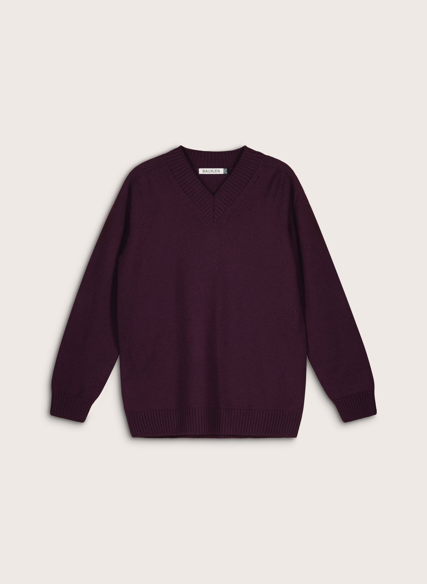 Jennifer V - Neck Merino Wool Jumper - Plum Baukjen