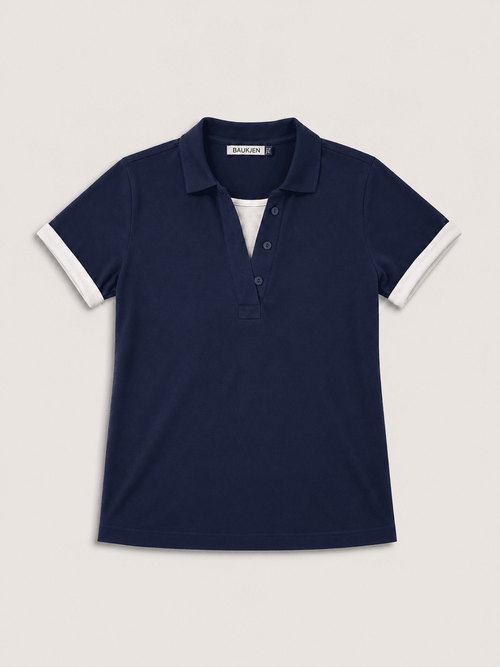 Jess Layered Look Polo Top - Deep Indigo Baukjen