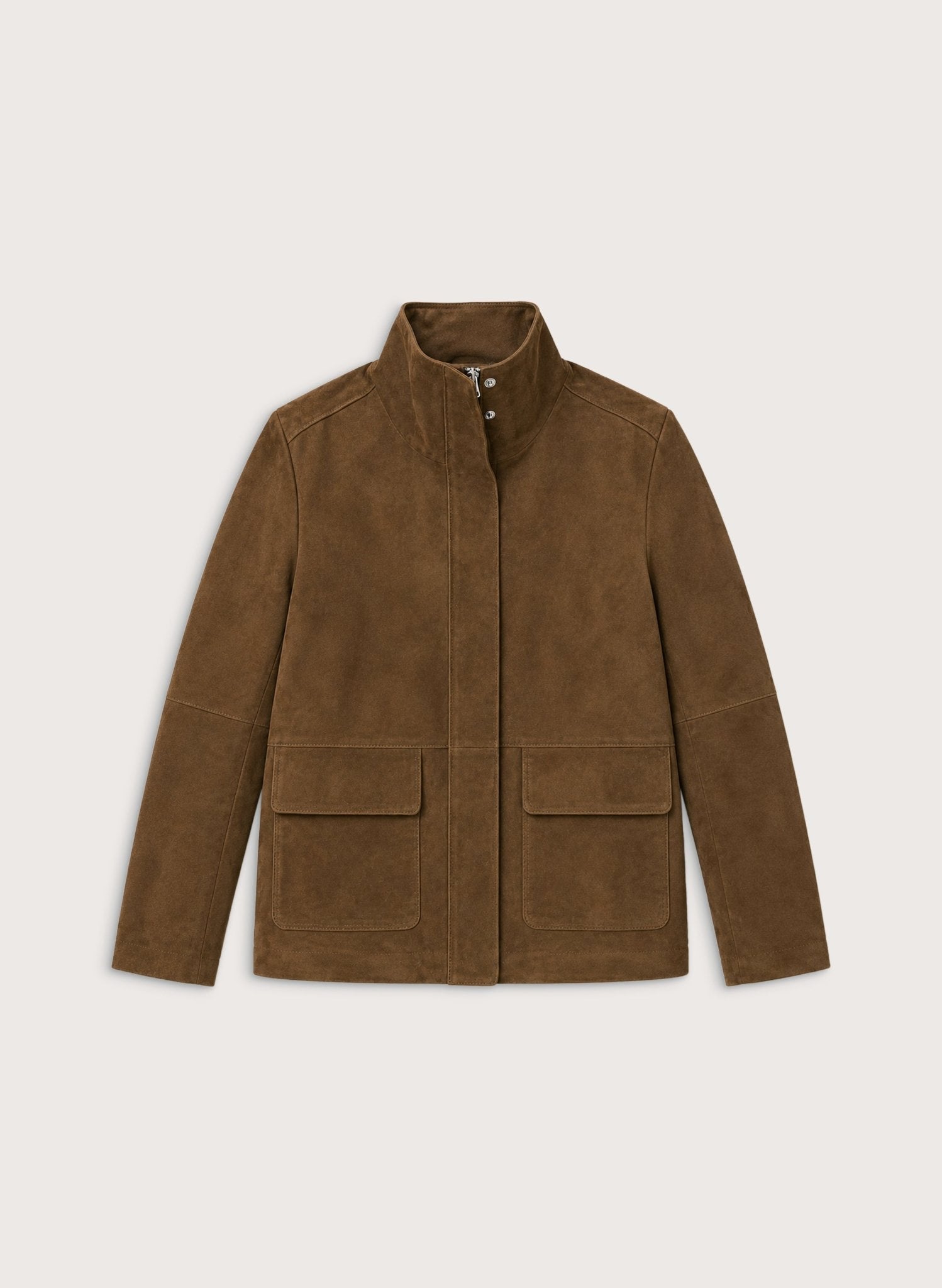 Jesse Funnel Neck Suede Jacket - Dark Brown Baukjen