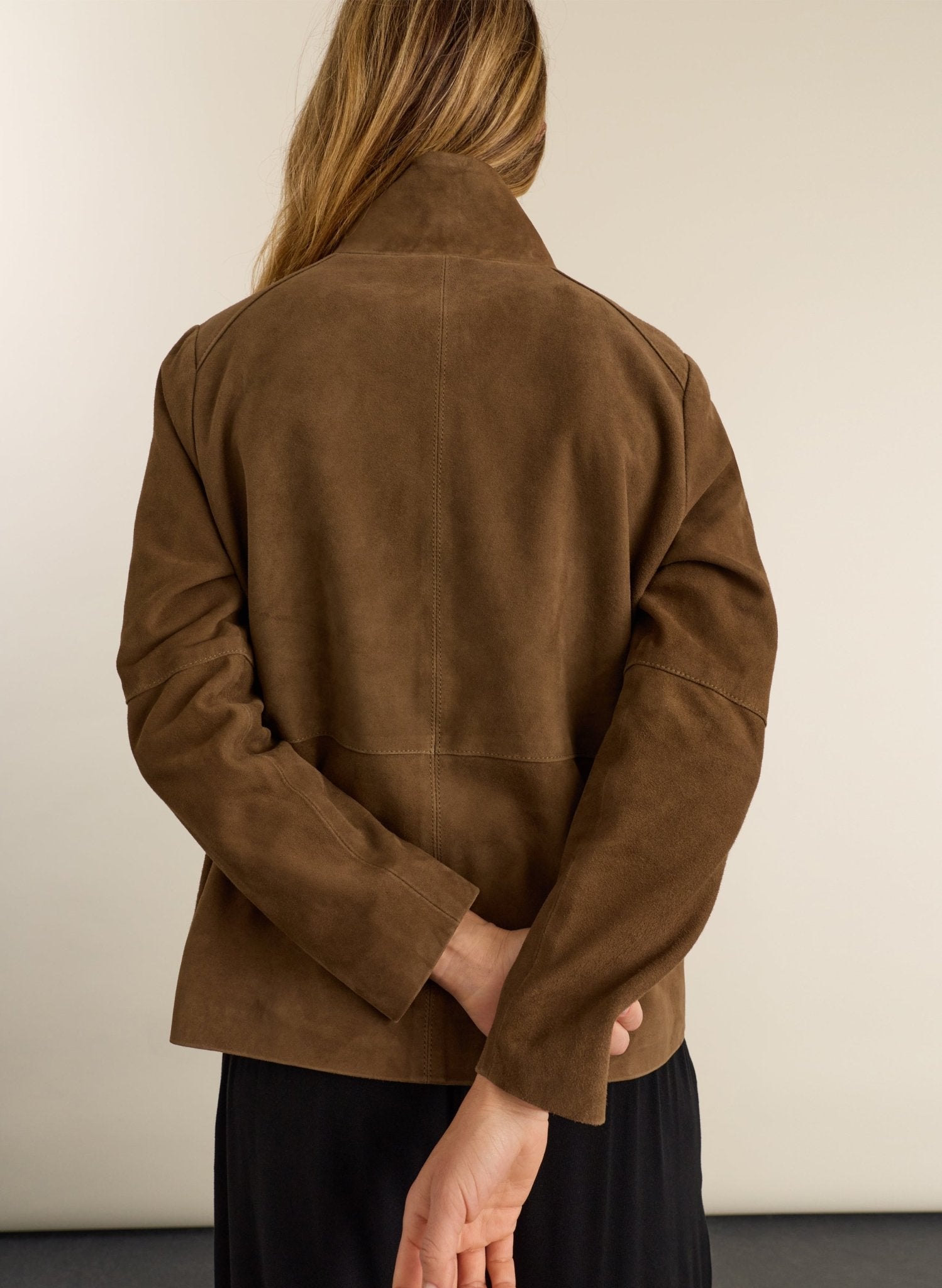 Jesse Funnel Neck Suede Jacket - Dark Brown Baukjen