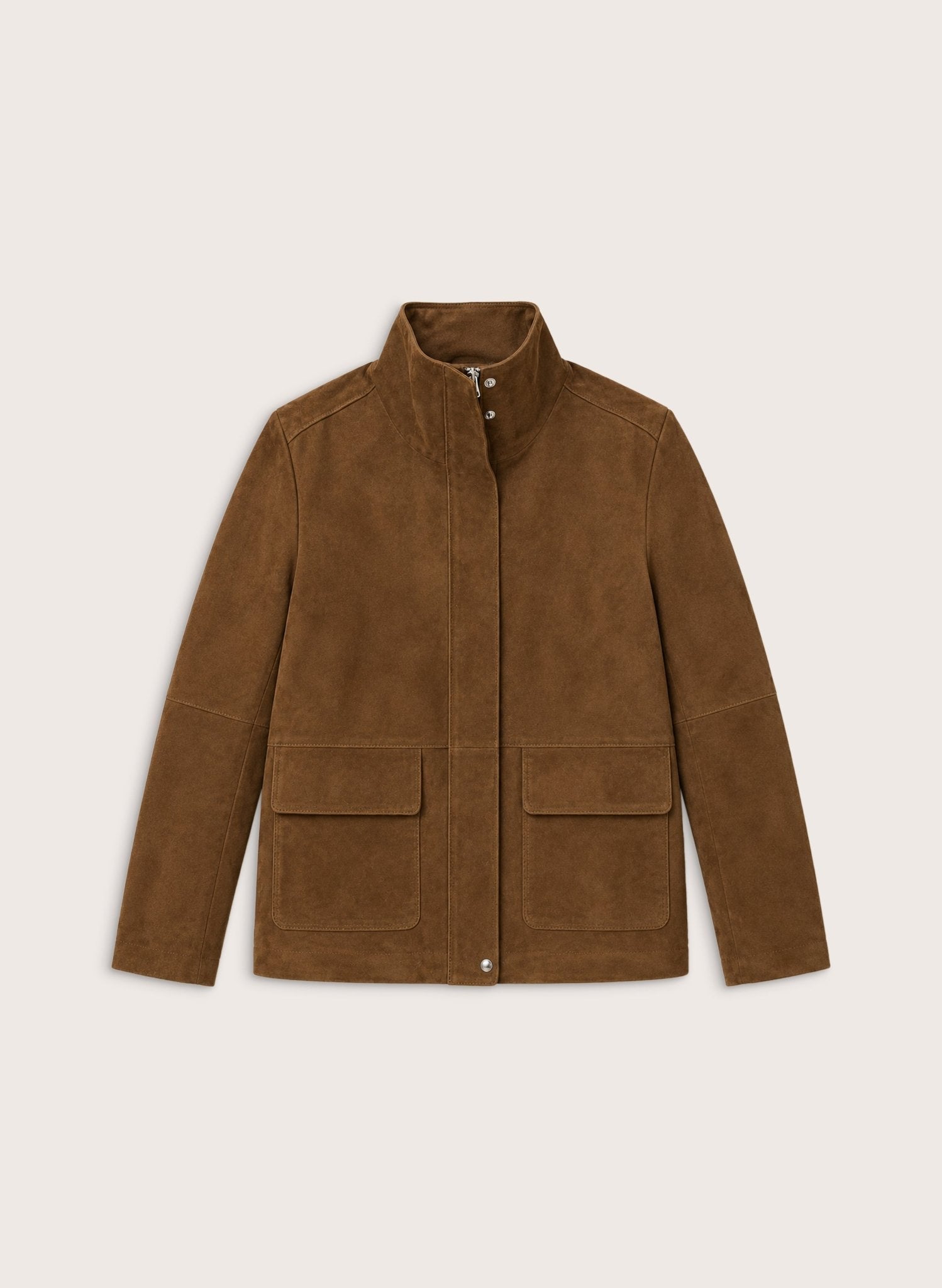 Jesse Funnel Neck Suede Jacket - Dark Brown Baukjen