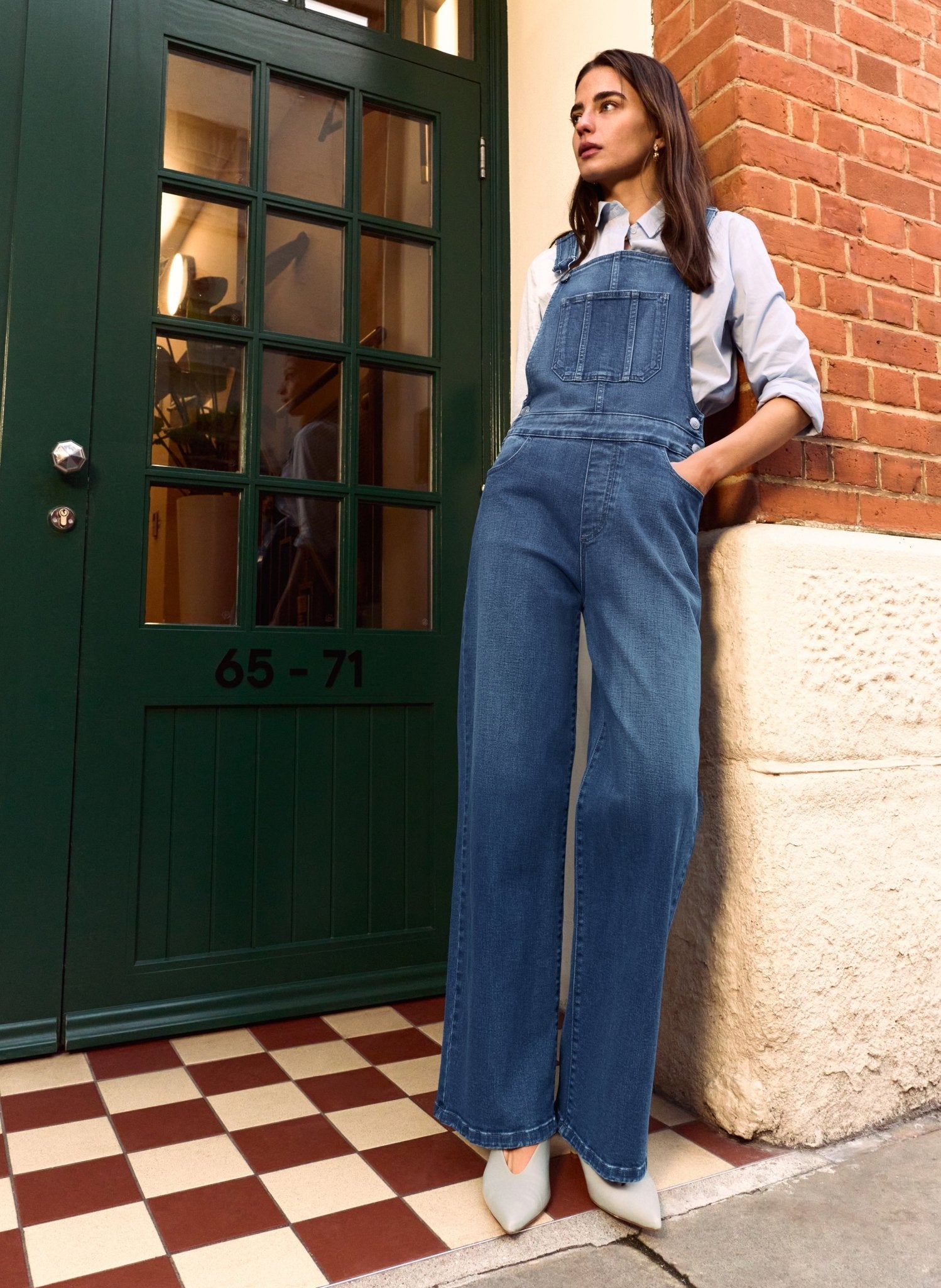 Joanna Organic Cotton Stretch Wide Leg Dungarees - Washed Indigo Baukjen