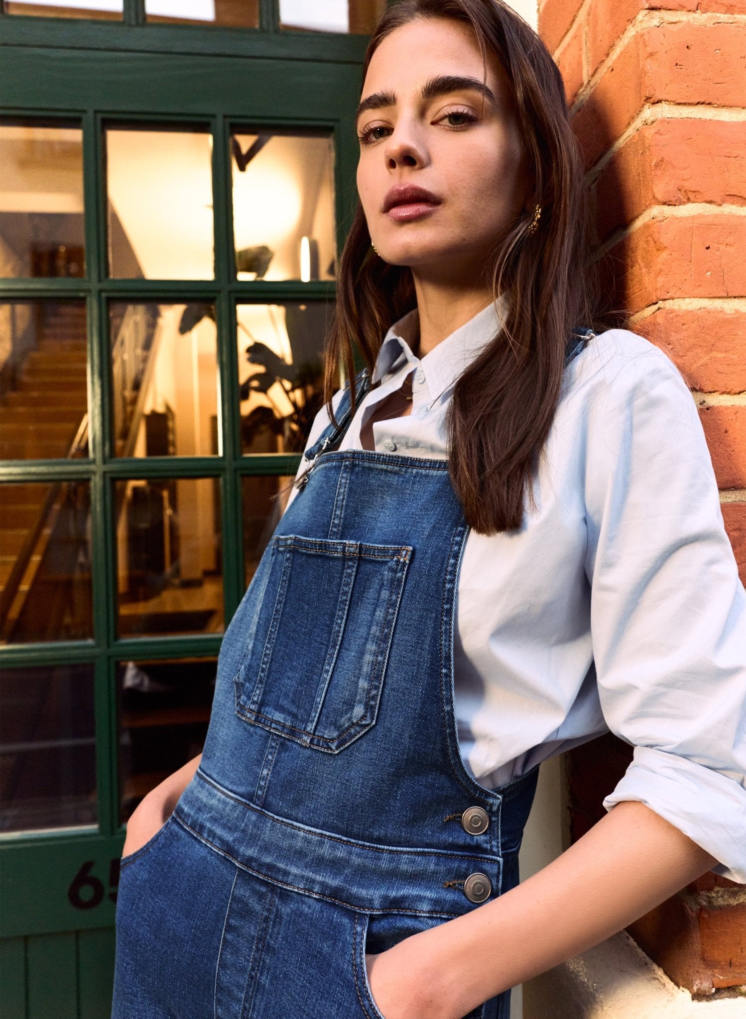 Joanna Organic Cotton Stretch Wide Leg Dungarees - Washed Indigo Baukjen