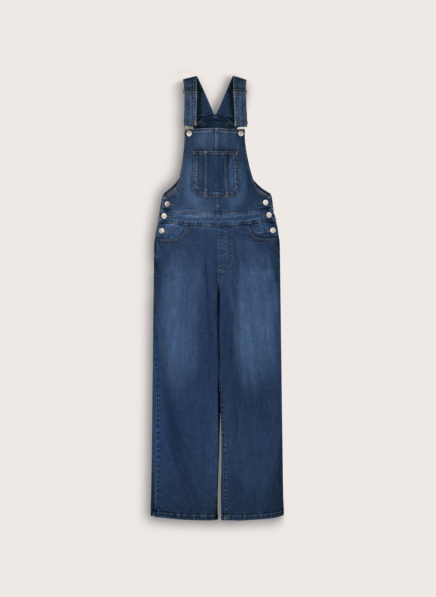 Joanna Organic Cotton Stretch Wide Leg Dungarees - Washed Indigo Baukjen