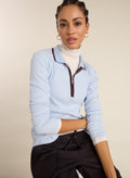 Joely Organic Cotton Rib Zip Collar Top - Ice Blue & Plum Baukjen