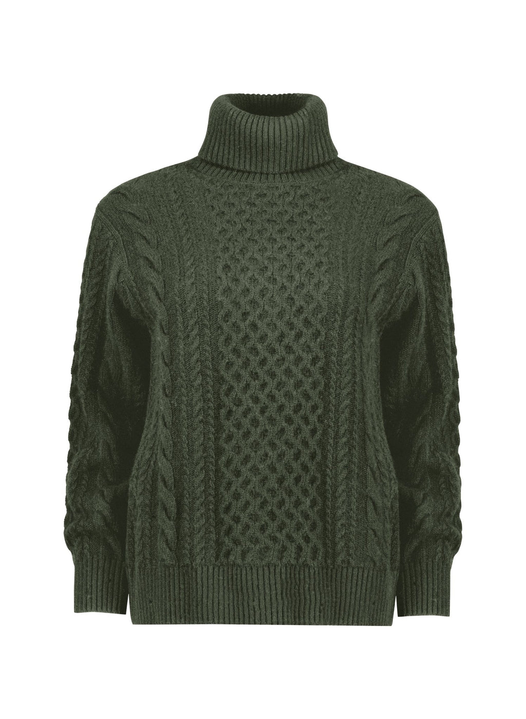 Juno Wool Blend Cable Turtleneck Jumper - Dark Olive Baukjen