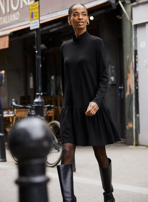 Justine Turtleneck Mini Dress - Caviar Black