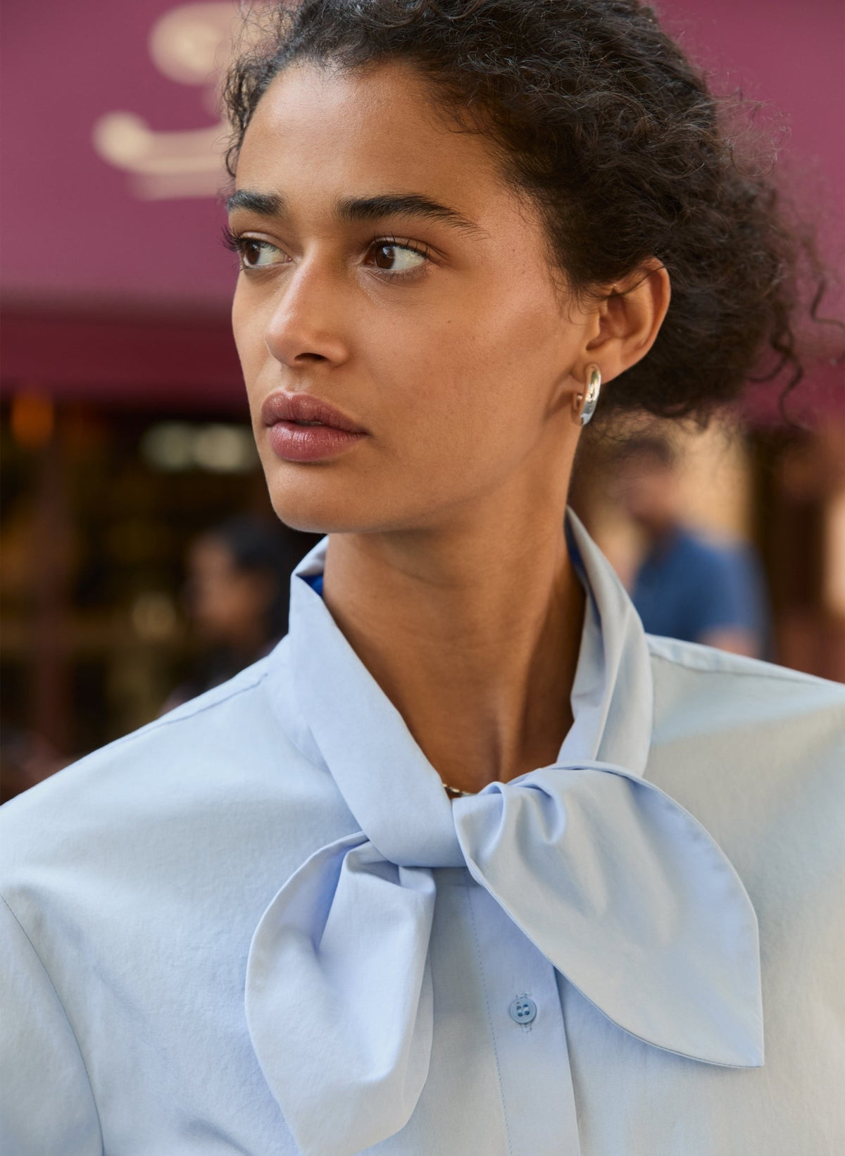 Kai Organic Cotton Tie Neck Shirt - Ice Blue Baukjen