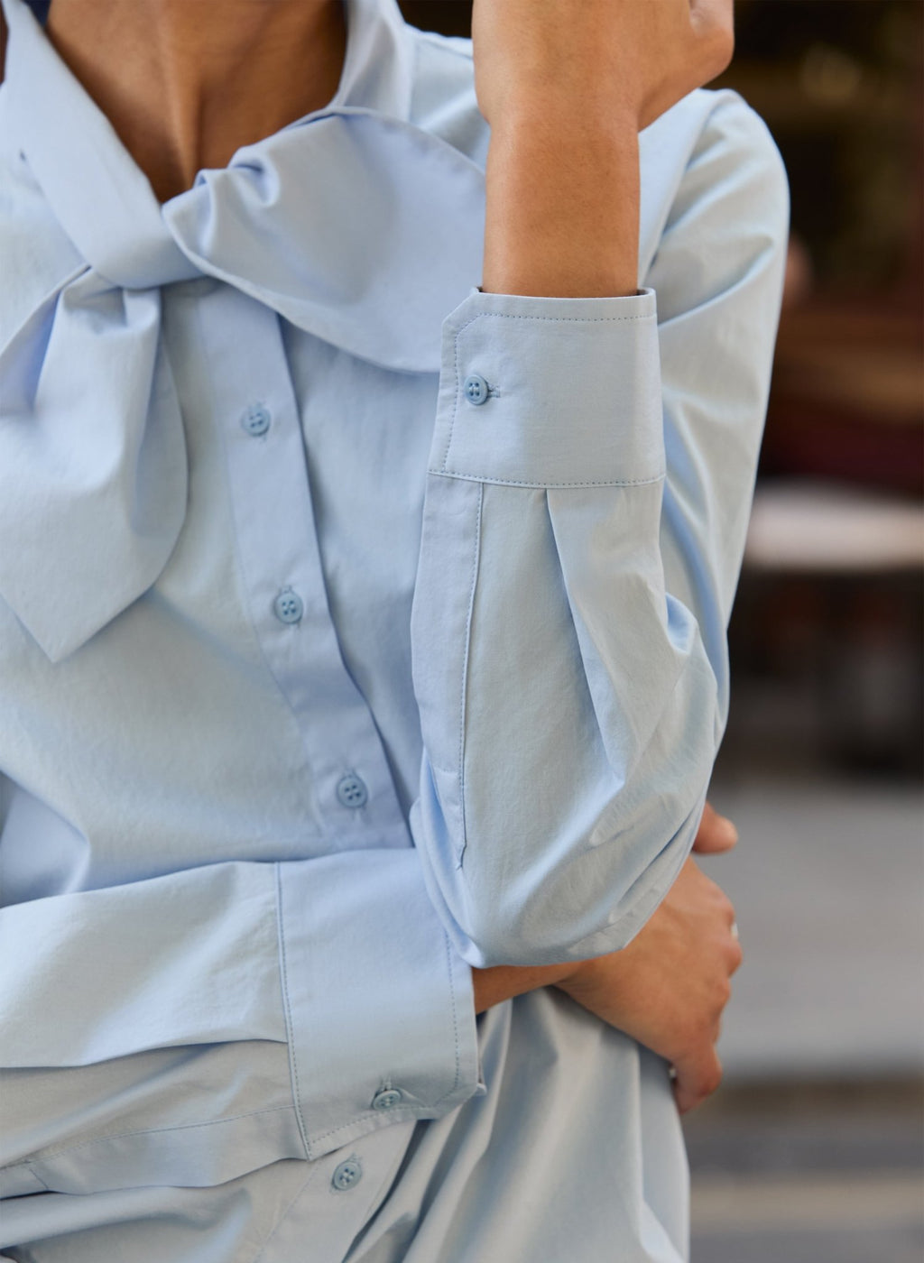 Kai Organic Cotton Tie Neck Shirt - Ice Blue Baukjen