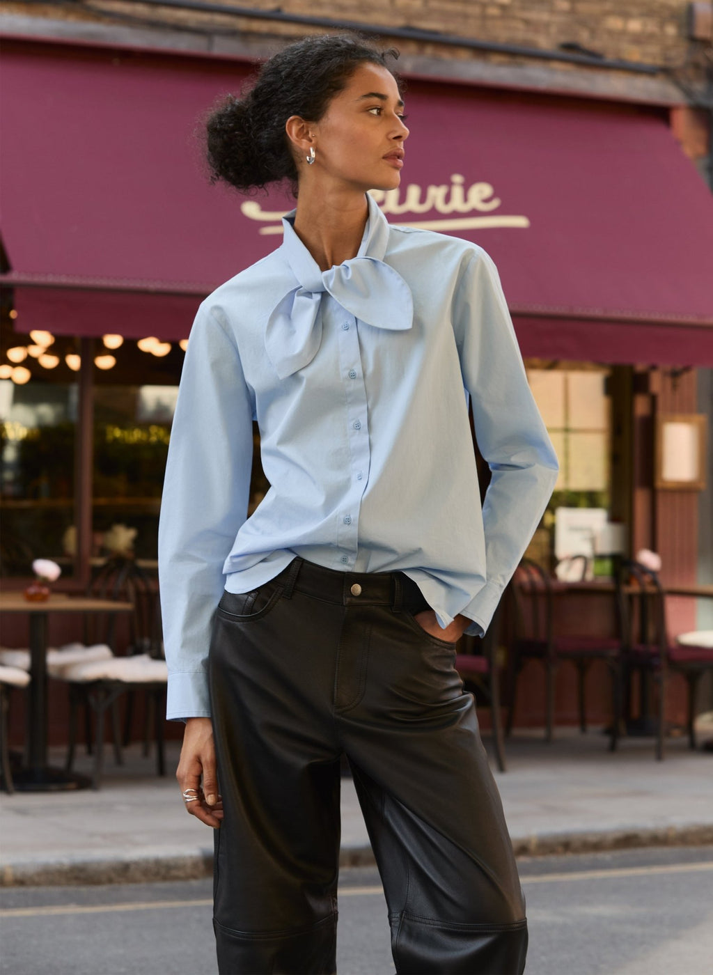 Kai Organic Cotton Tie Neck Shirt - Ice Blue Baukjen