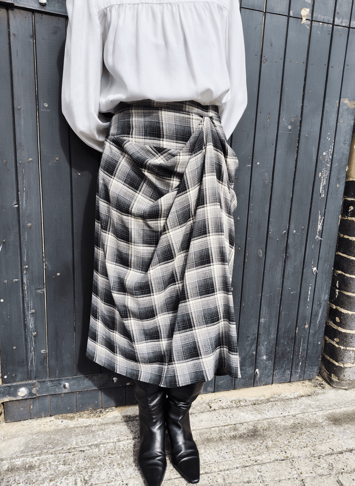 Kaia Check Midi Skirt - Grey Check Baukjen