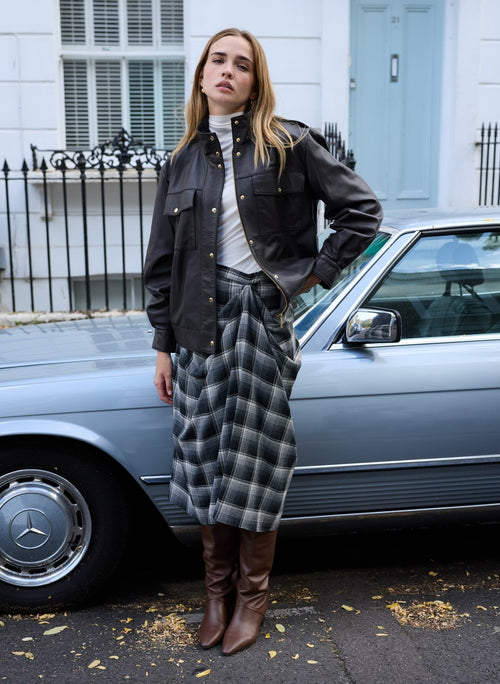 Kaia Check Midi Skirt - Grey Check Baukjen