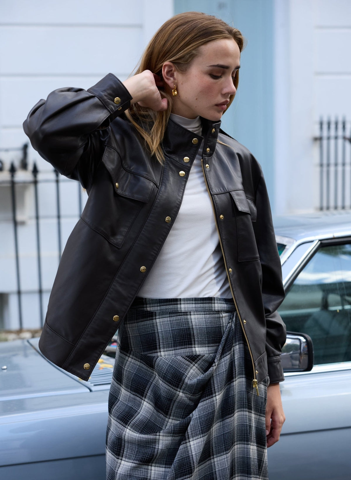 Kaia Check Midi Skirt - Grey Check Baukjen