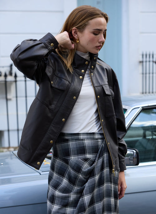 Kaia Check Midi Skirt - Grey Check Baukjen