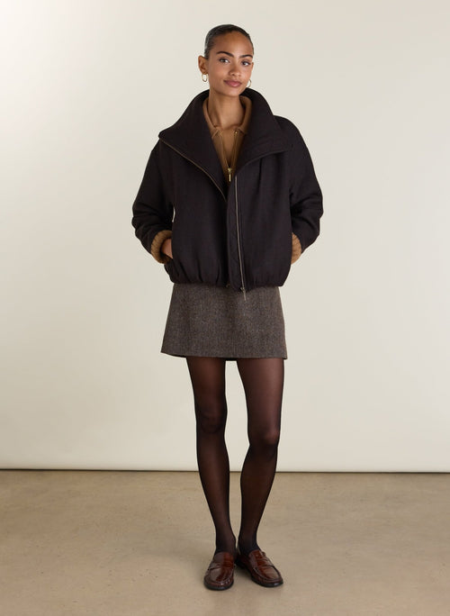 Kali Mini Skirt - Brown & Grey Herringbone Baukjen
