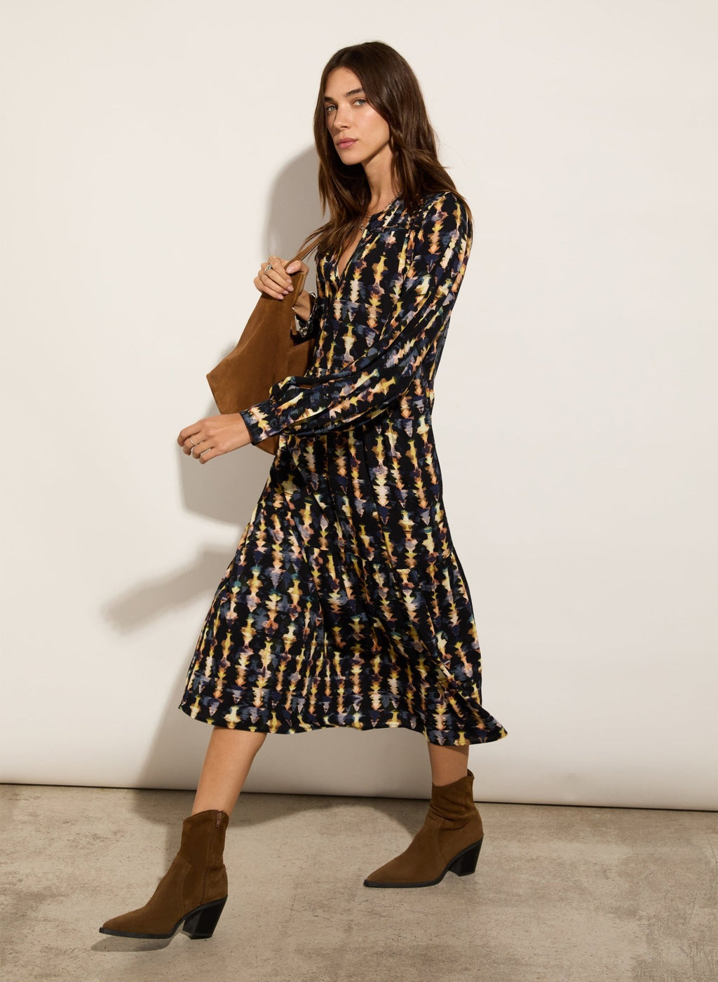 Kalina Printed Midi Dress - Navy Texture Baukjen