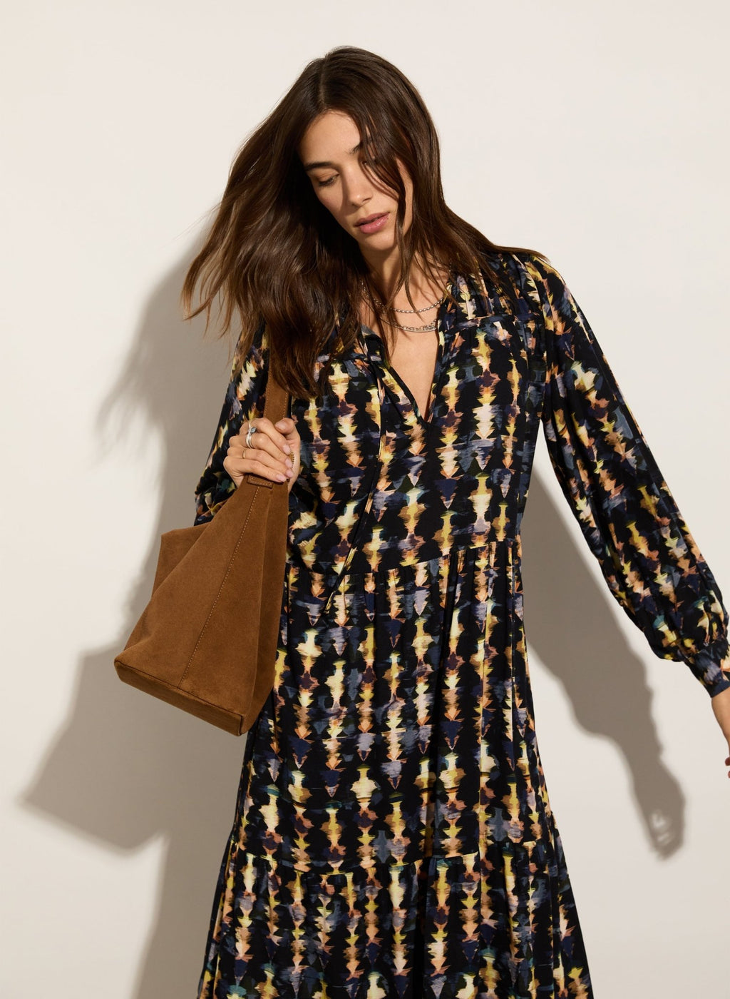 Kalina Printed Midi Dress - Navy Texture Baukjen