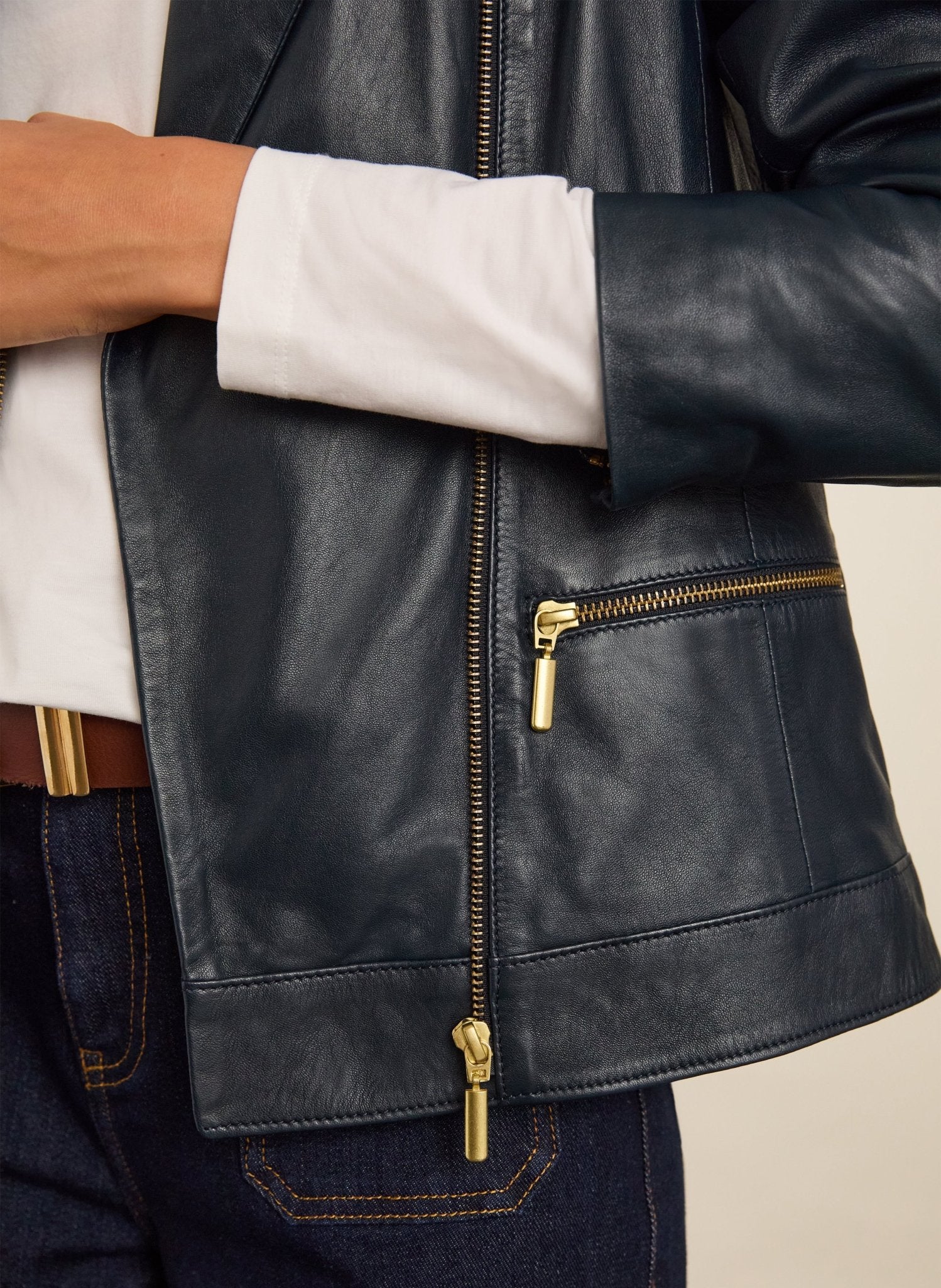 Kara Leather Jacket to Rent - Classic Navy Baukjen