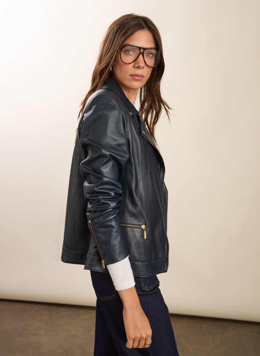 Kara Leather Jacket to Rent - Classic Navy Baukjen