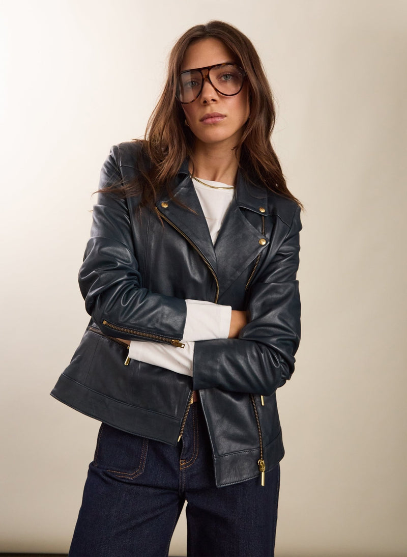 Kara Leather Jacket to Rent - Classic Navy Baukjen