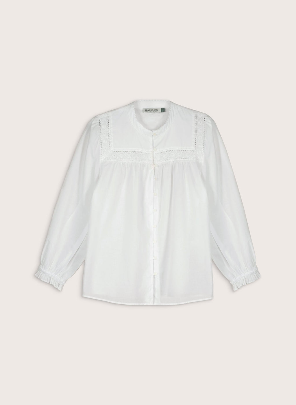 Karenina Organic Cotton Broderie Detail Blouse - Soft White Baukjen