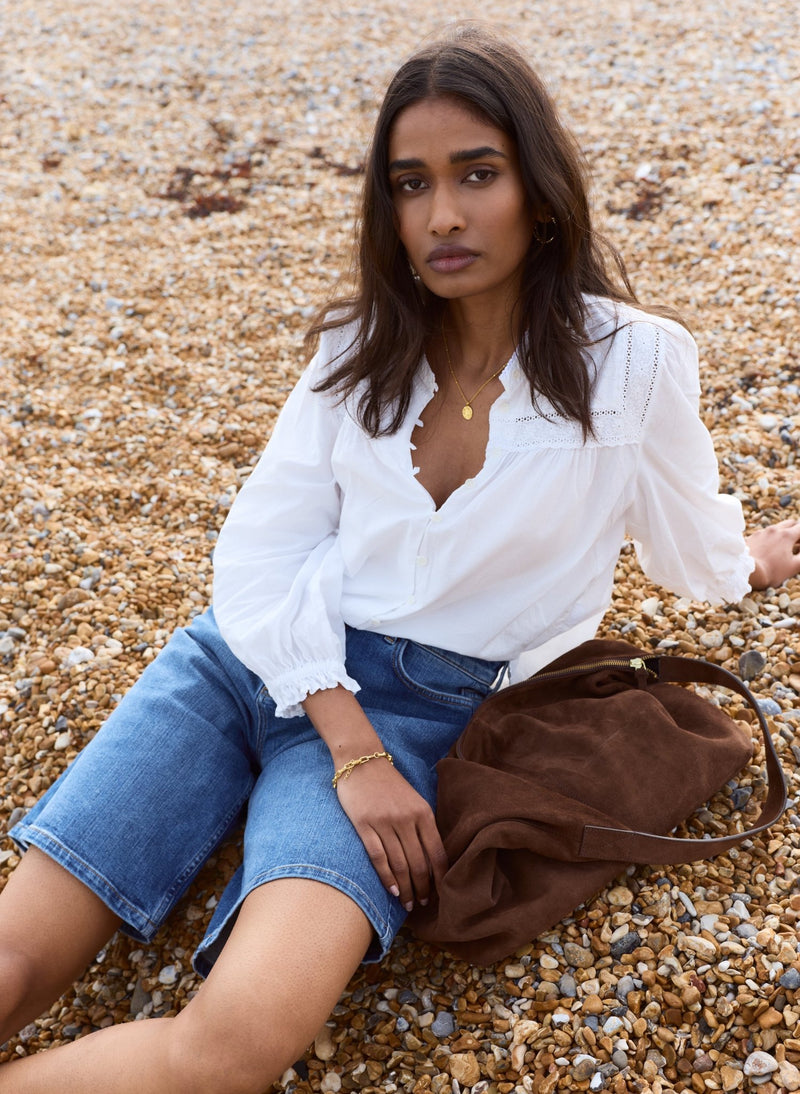 Karenina Organic Cotton Broderie Detail Blouse - Soft White Baukjen
